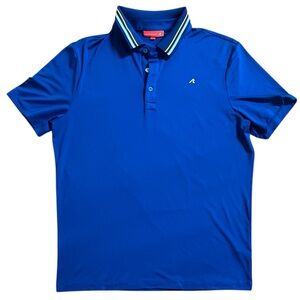 Redvanly Men Large Royal Blue Collared Stripe Golf Stretch Sports Polo‎
